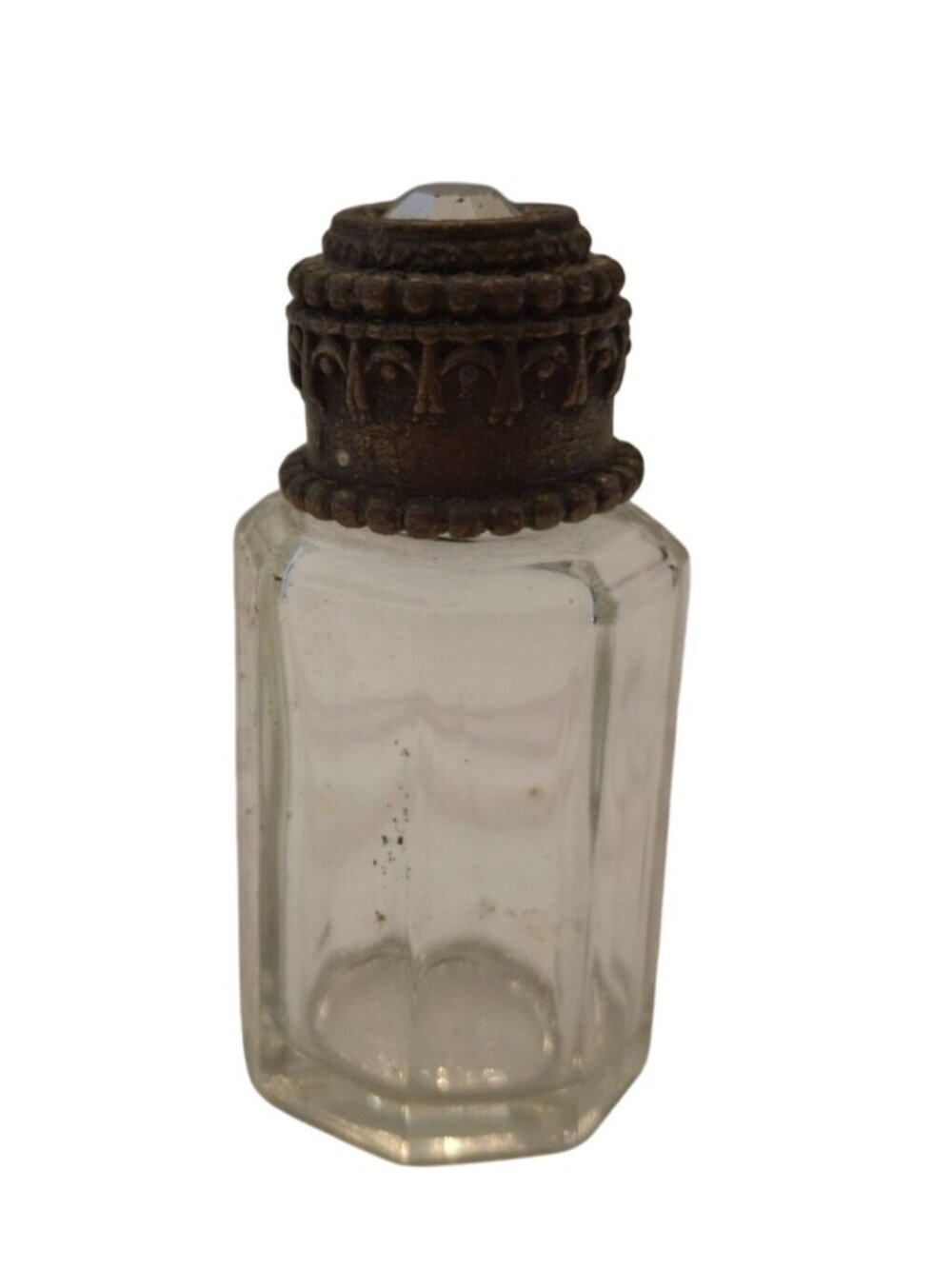 Vintage Mini Glass Perfume Bottle Jeweled Brass Vanity Boudoir Deco Cottagecore